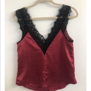 Hot pink and black lace satin blouse top